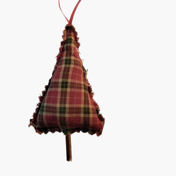 Plaid Christmas Tree Ornament  Red Green Fabric Ribbon Hanger - Picture 4 of 5